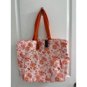 Rachel Zoe Canvas Tote Bag Orange Pink Cupid Rose Toile Print Tassel NWT